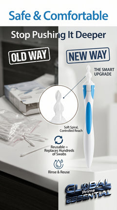 Global Prime Essential silicone ear cleaner tool for safe, effective ear canal cleaning without cotton swabs.