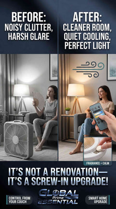 Global Prime Essential light socket fan with remote, 3 speeds, dimmable LED, aromatherapy diffuser, E26 fit, upgrade your space.