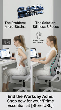 Global Prime Essential memory foam office chair cushion providing ergonomic support and comfort for improved workday sitting.