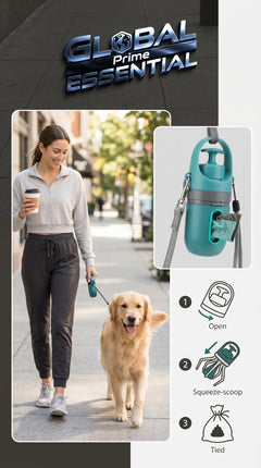 Global Prime Essential portable dog poop scooper in use, making outdoor cleanup quick and easy for pet owners.