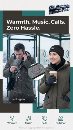 Global Prime Essential Bluetooth headscarf with built-in speakers, designed for outdoor warmth, music, and hands-free calls.