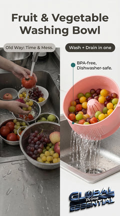 Global Prime Essential fruit and vegetable washing bowl with drain, designed for easy cleaning and quick rinsing.