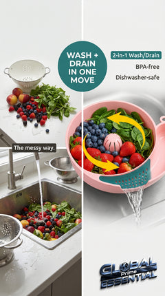 Global Prime Essential fruit and vegetable washing bowl with integrated drain, designed for easy rinsing and cleaning.