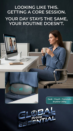 Global Prime Essential electric weight loss massage belt shown during workout, designed to help enhance fitness while you work.