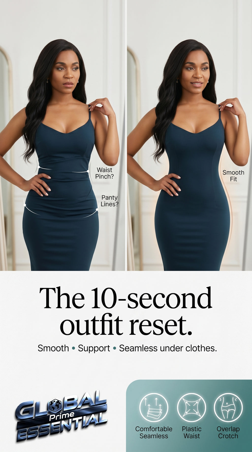Global Prime Essential shapewear bodysuit designed to smooth and shape the body for a sleek, seamless look.