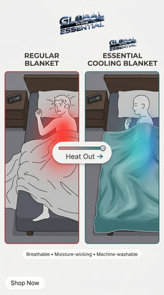 Global Prime Essential cooling blanket showing a lightweight, breathable fabric designed to move heat away for temperature regulation.