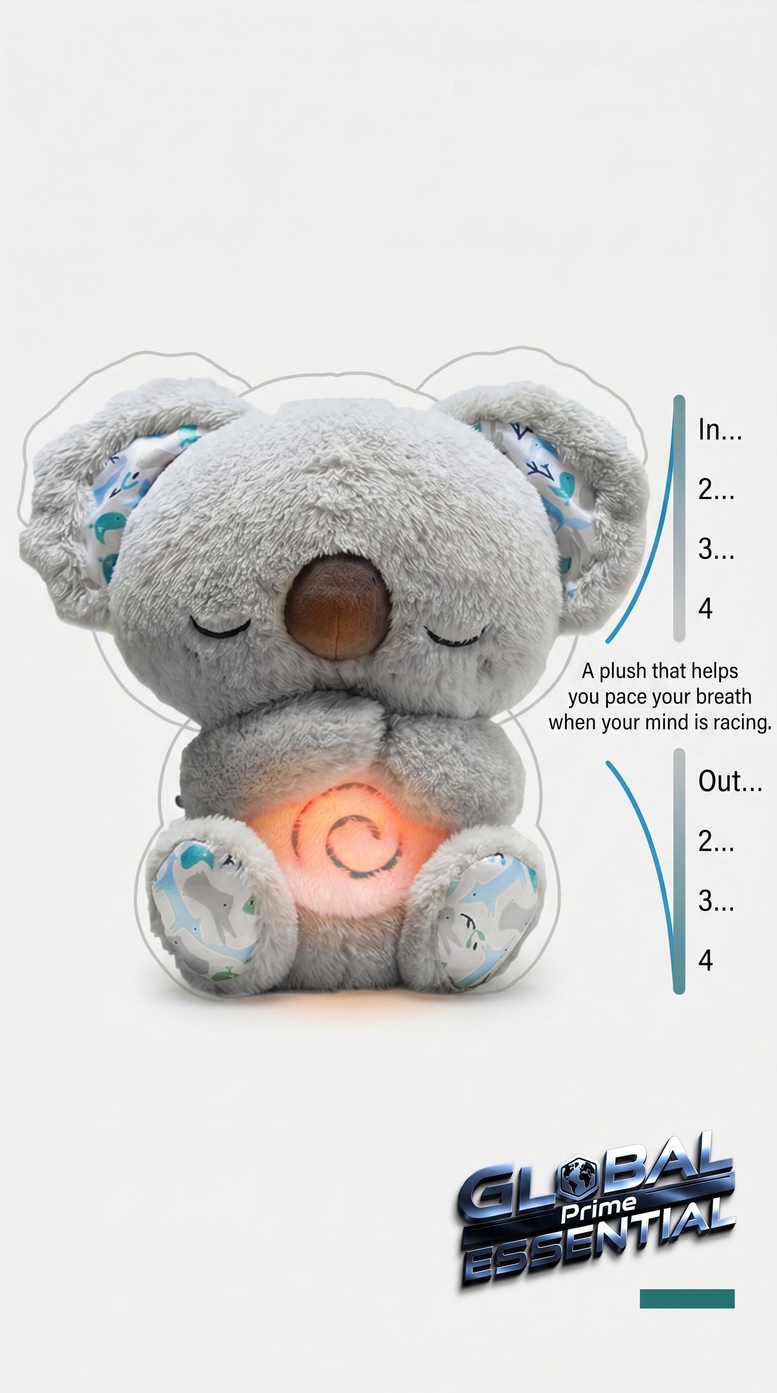 Global Prime Essential Breathing Koala stress relief toy with soft plush body and calming features for relaxation and anxiety relief.
