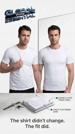 Men's slimming compression vest by Global Prime Essential, designed for chest flattening and tummy control shapewear.
