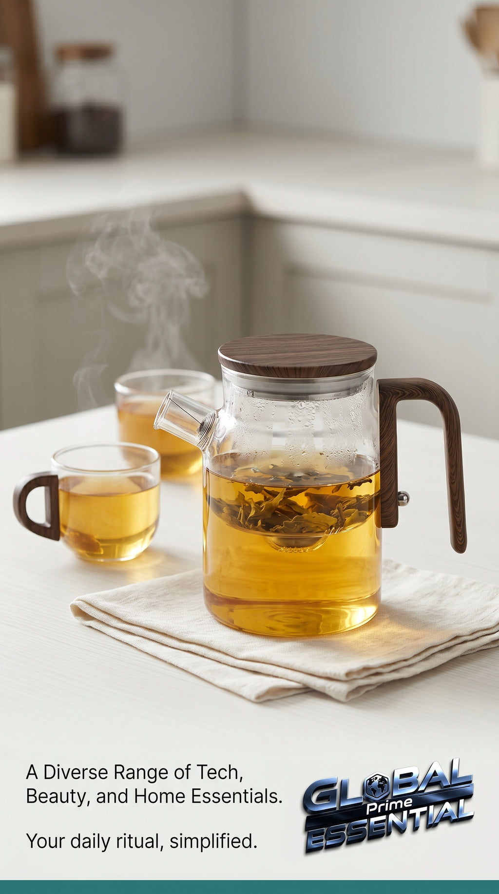 Wooden tea pot by Global Prime Essential with a smooth, polished finish, perfect for brewing and serving hot tea.