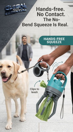 Portable dog poop scooper by Global Prime Essential, lightweight tool for easy and hygienic cleanup during dog walks.