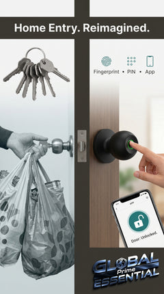 Smart door knob by Global Prime Essential with modern design, featuring a sleek lock mechanism and easy access for smart home security.
