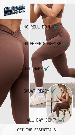 Women’s Seamless High Waist Sports Leggings – V-Fold Back, Peach Hip-Lift, Yoga & Gym Pants