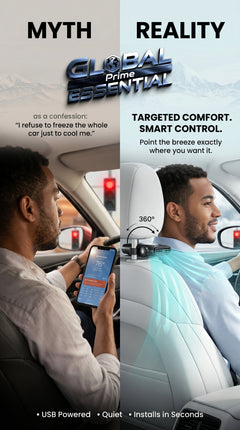 Global Prime Essential cooling car seat fan providing personal breeze for enhanced comfort during drives.