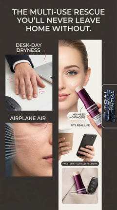 Global Prime Essential Calcium Multi Balm collagen stick for firming and hydrating skincare, shown as a portable skincare treatment stick.