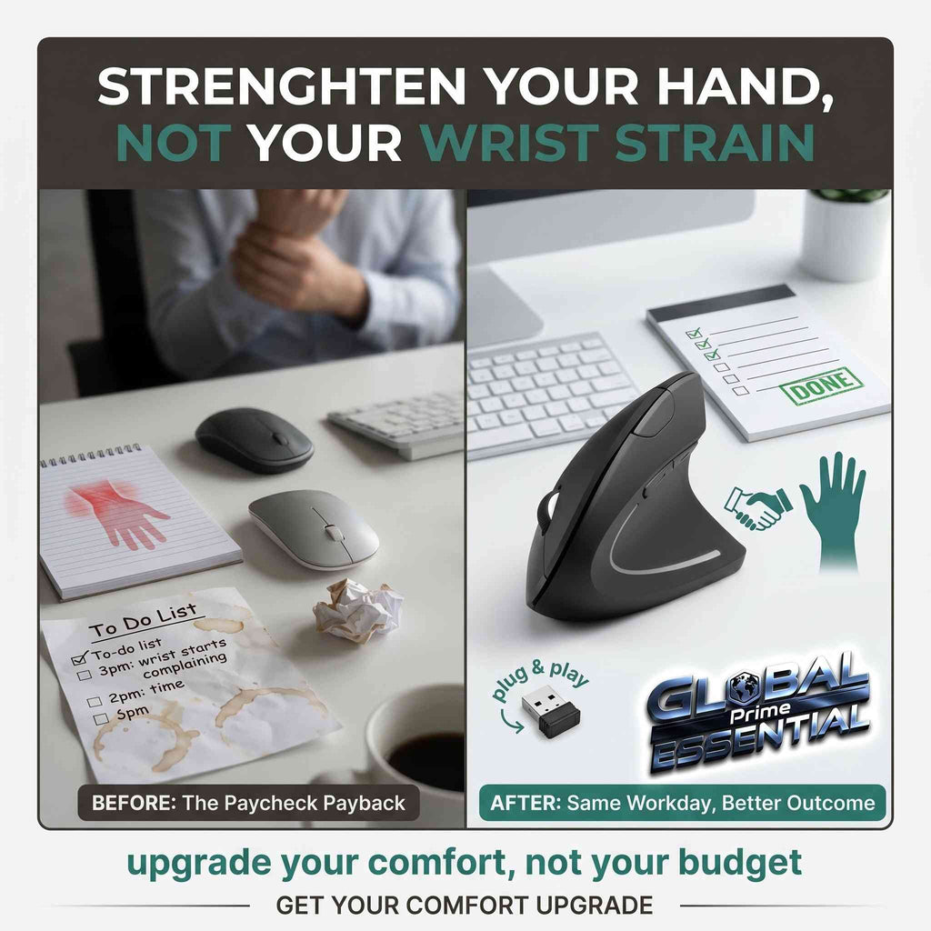 Vertical Ergonomic Wireless Mouse – 2.4GHz, 6 Buttons, 3 DPI Levels, Carpal Tunnel Relief